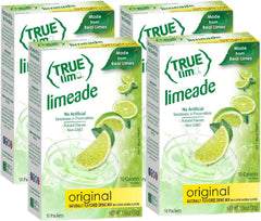 True Citrus front packaging showing four 10-count limeade boxes and value pack benefit
