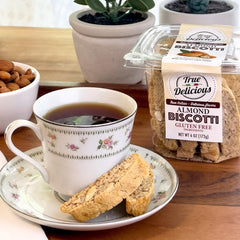 True Delicious close-up of biscotti texture and almonds, highlighting crunch