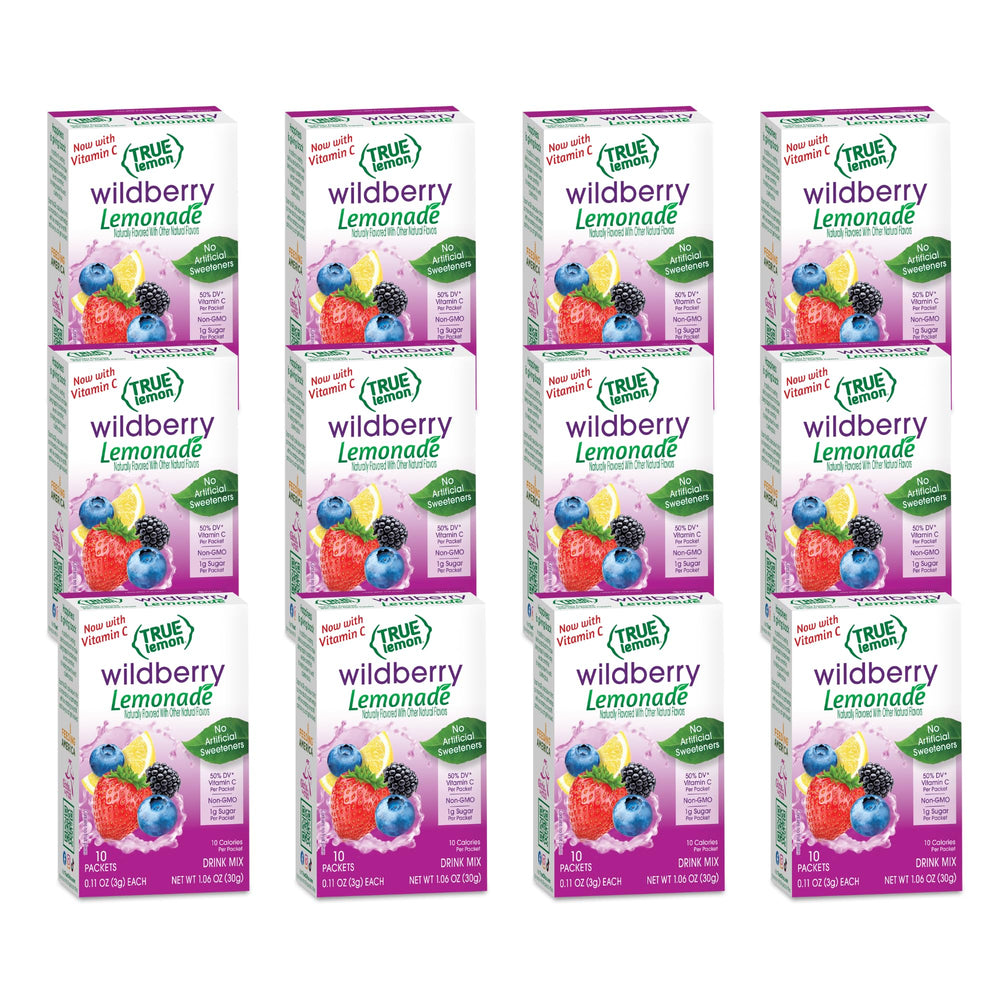 True Lemon front box showing Wildberry Lemonade packets and bright branding for quick selection