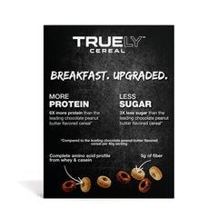 Truely Cereal in bowl with spoon, showing portion size and convenient protein benefit