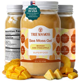 TrueSeaMoss front jar showing mango pineapple flavor and clear labeling benefit convenience