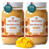 TrueSeaMoss front packaging showing mango gel and brand benefits