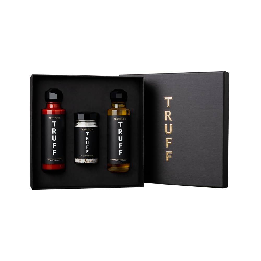 TRUFF front packaging in gold box showing three-piece set and gift appeal