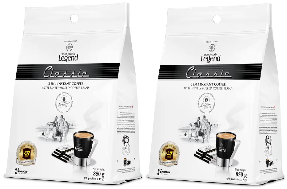 Trung Nguyen front packaging showing 50-packet bag and product information for convenience