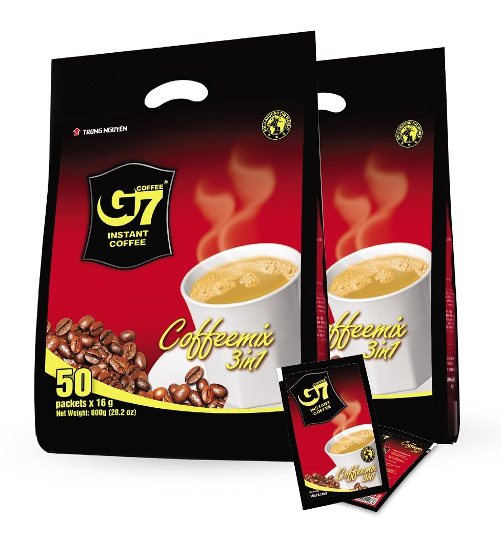Trung Nguyen G7 front packaging showing 50-sachet box for convenience