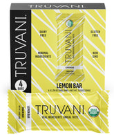 Truvani lemon bar front packaging showing organic badge and convenience benefit