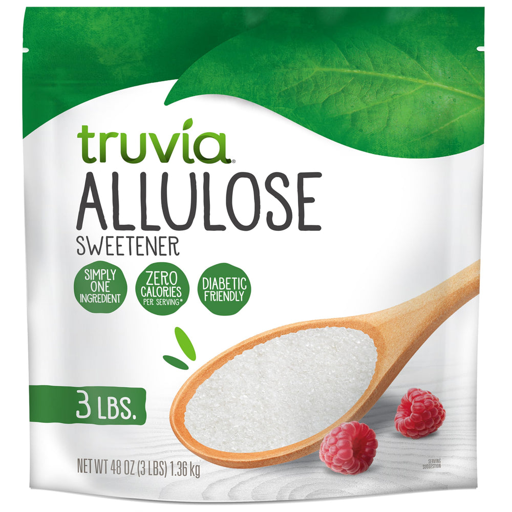 Truvia bag front view showing brand and 3 lb size for pantry convenience