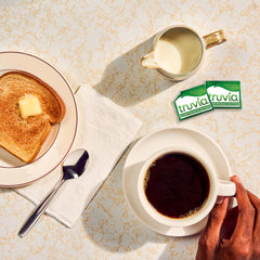 Multiple Truvia packets displayed on service counter for easy guest access