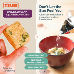 Tsubi Soup cube dissolving in hot water producing instant broth