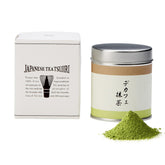 TSUJIRI decaf matcha front tin showing premium packaging and freshness benefit