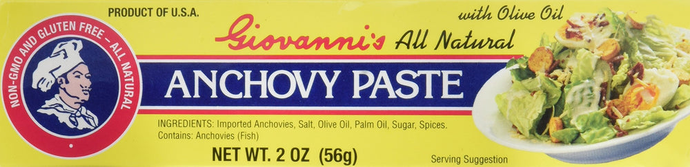 TUKIMA Giovannis anchovy paste front packaging showing three 2 oz tubes and clear label, convenient for adding umami