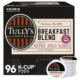 TULLY'S front packaging showing 96-count pods and clear brand benefit