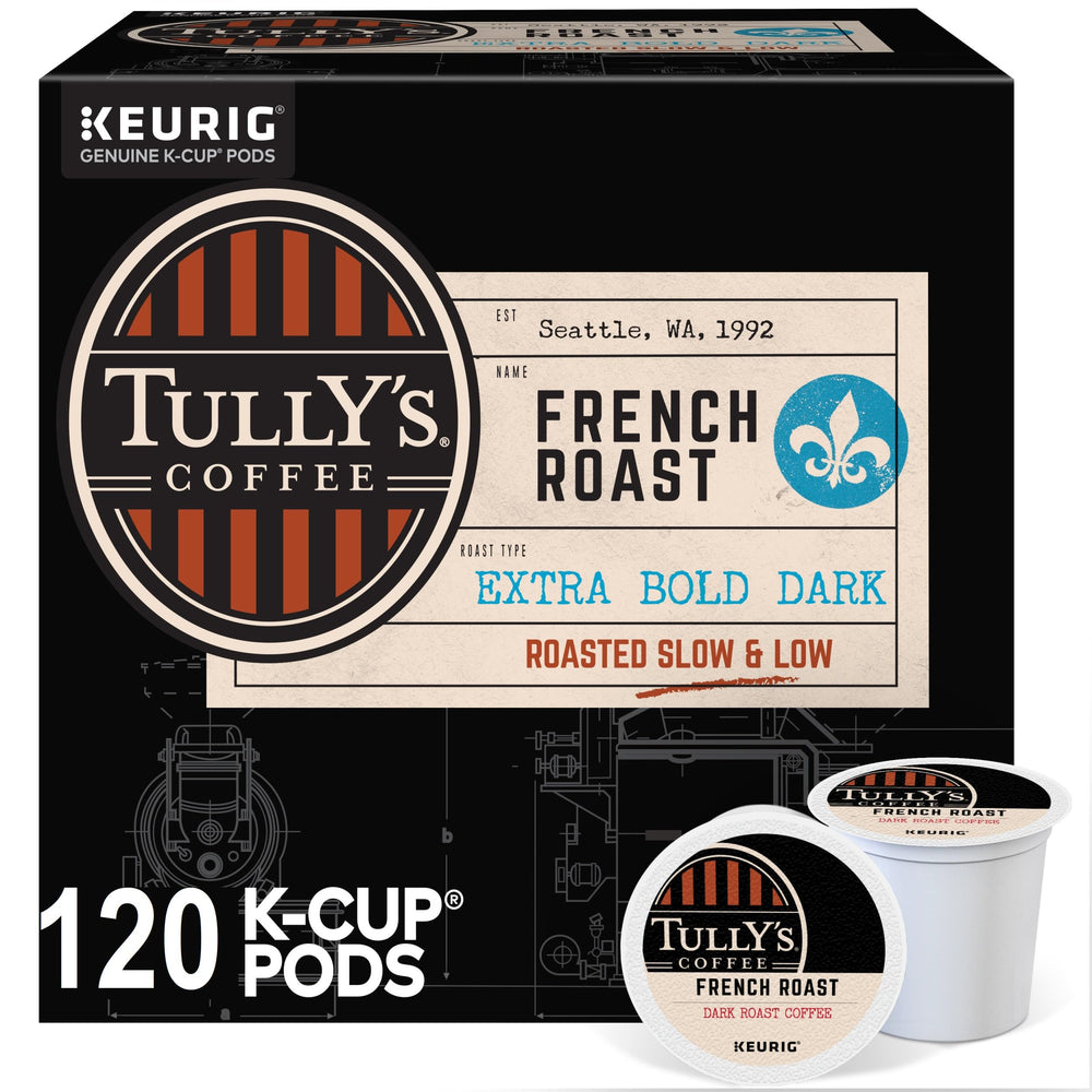 Tully's front packaging showing 120-count bundle and roast label for easy identification