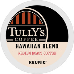 TULLY'S brewed cup of Hawaiian Blend in a kitchen setting highlighting rich aroma