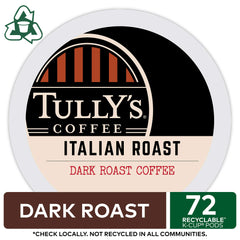 Tully's single K-Cup pod closeup highlighting convenient single-serve benefit
