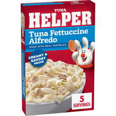 Close-up of pasta and sauce mix texture highlighting Tuna Helper real cheese flavor