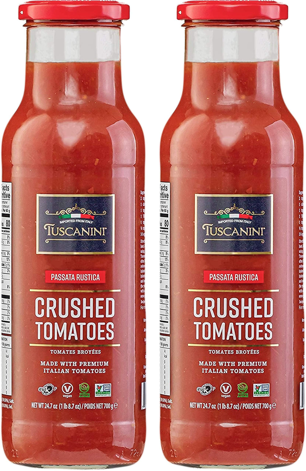 Tuscanini front packaging glass bottles showing premium quality and Italian origin
