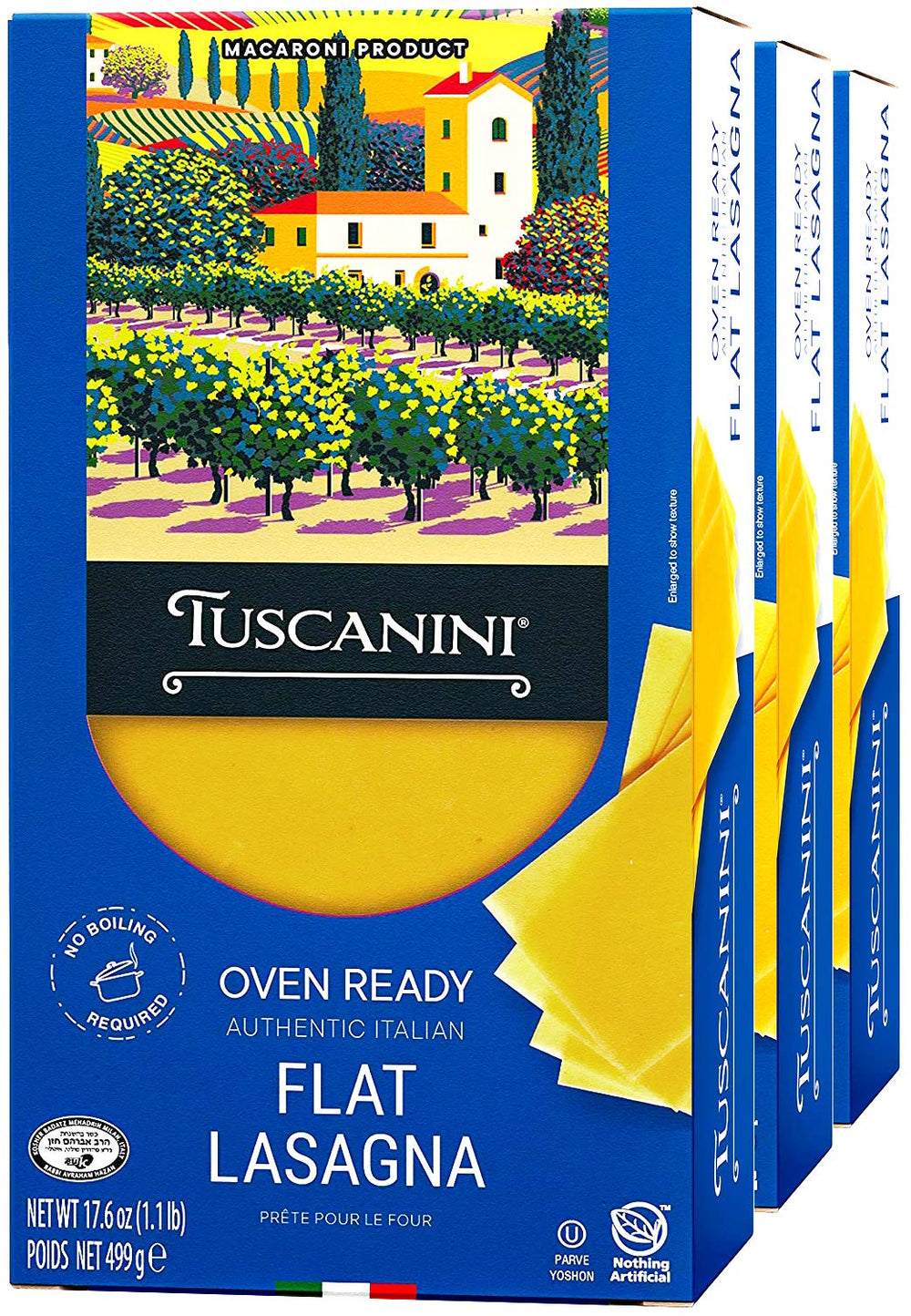 Tuscanini front packaging showing three 17.6oz packs and premium branding benefit convenience