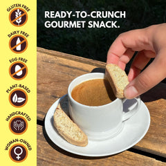 Tutti Gourmet sliced biscotti side view, displaying twice-baked crispness and lemon flecks