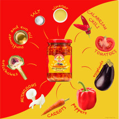 TUTTOCALABRIA open jar top view showing vibrant chili blend and ready-to-use benefit