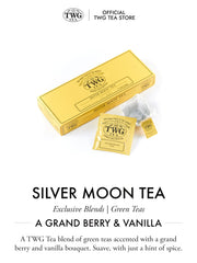 TWG Silver Moon brewed cup displaying clear amber liquor and aromatic steam