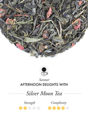 TWG Silver Moon hand-sewn cotton teabag close-up revealing whole leaf expansion