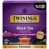 Twinings front packaging showing 100-count blackcurrant breeze and convenience
