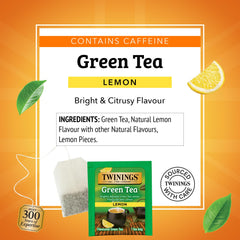 Steaming brewed cup of Twinings lemon green tea, inviting refreshment