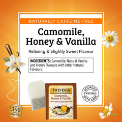 Twinings brewed cup of camomile honey vanilla highlighting soothing warm beverage