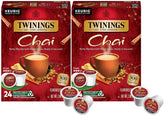 Twinings front packaging showing chai K-Cup pods and package benefit of convenience