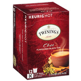 Twinings front box showing 12 chai K-Cup pods and clear branding benefit convenience