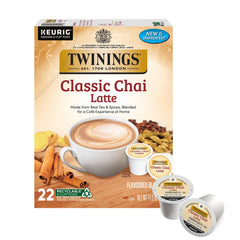 Twinings front box of chai latte K-Cups showing pack and branding for convenience