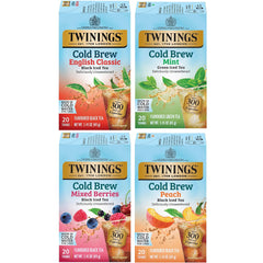 Twinings front packaging showing the cold brew variety sampler and quick convenience