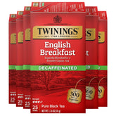 Twinings decaf English Breakfast front box showing branding and pack count, clear shelf appeal