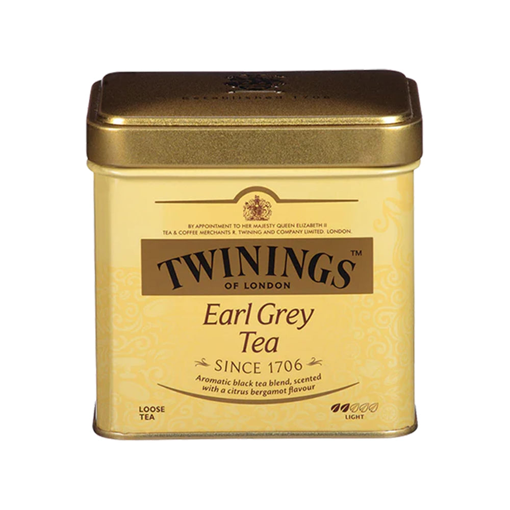 Twinings front packaging tin showing brand and bergamot scent benefit