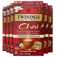 Twinings French Vanilla Chai front box showing branding and flavor benefit