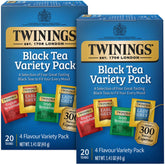 Twinings front packaging two-boxes showing variety and portability benefit