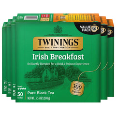 Twinings front packaging showing brand and bold Irish Breakfast benefits