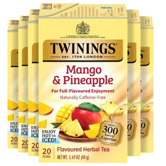 Twinings front box showing mango and pineapple imagery and benefits