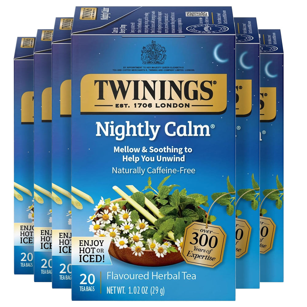 Twinings Nightly Calm front box showing branding and 20-count pack, helps identify product