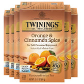 Twinings orange & cinnamon front packaging showing six-pack convenience and freshness