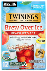 Twinings peach K-Cup front packaging showing pods and convenience for iced tea