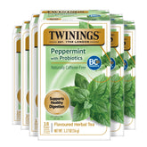 Twinings front packaging showing pack of 6 boxes and product benefits