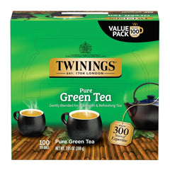 Twinings front box showing Pure Green Tea packaging and convenience