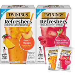 Twinings front packaging showing variety two-pack and branding, highlights convenience