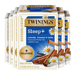 Twinings front packaging showing Sleep+ camomile tea, clear product view and convenience