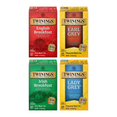Twinings front packaging showing four 20-count boxes and clear benefits