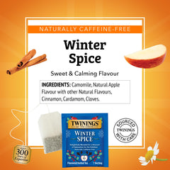 Steaming cup of Twinings Winter Spice infusion illustrating soothing, caffeine-free comfort