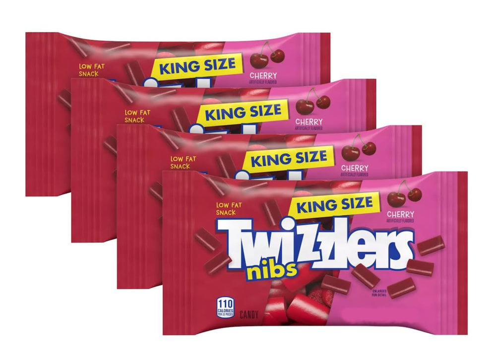 Twizzlers front packaging shows cherry nibs and king size value