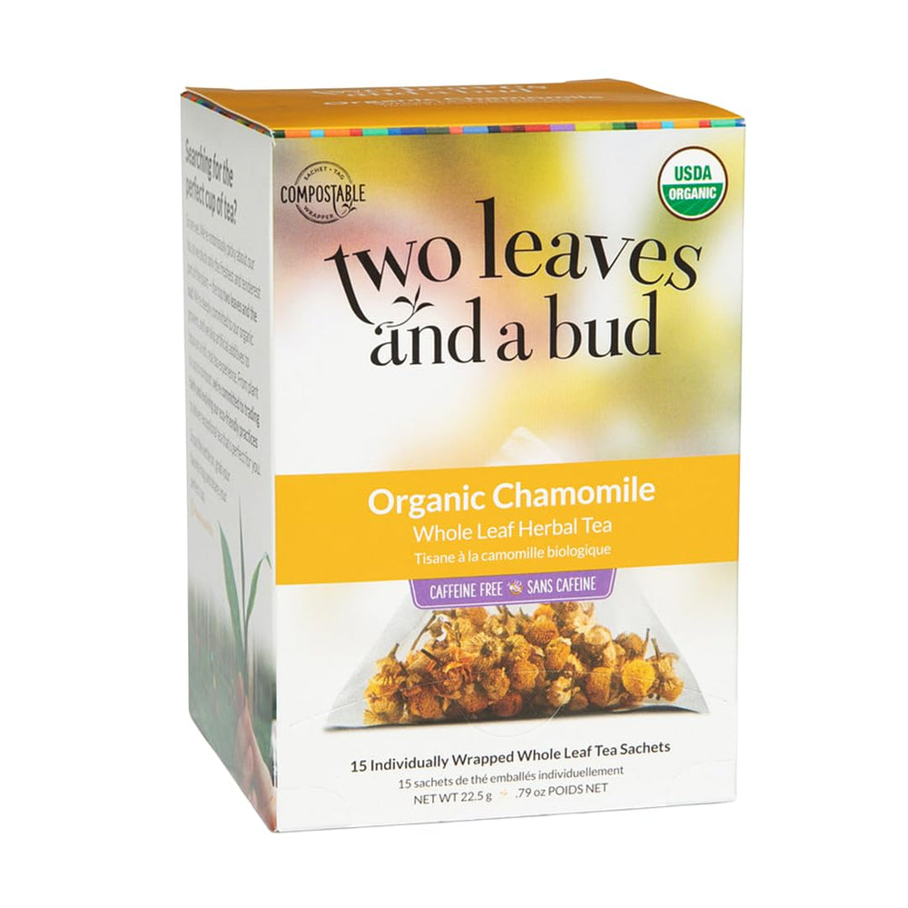 Two Leaves and a Bud front box showing sachets and organic label, clear product benefit